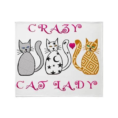 Crazy Cat Lady Cats Blanket featuring three stylized felines
