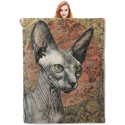 Sphynx Cat Vintage Art Blanket: Detailed Sketch of Hairless