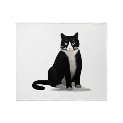 Tuxedo Cat Portrait Blanket No. 2: Black and White Feline Art