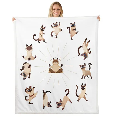 Yoga Siamese Cats Pattern Blanket featuring cartoon felines