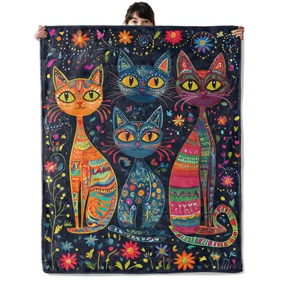 Boho Colorful Cats Pattern Blanket: Vibrant Feline Art for Your Home