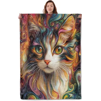 Colorful Painted Cat Portrait Blanket