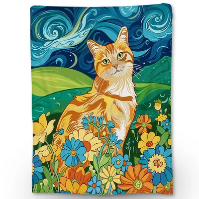 Orange Cat Among Flowers Blanket