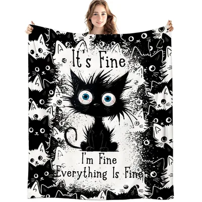 It's Fine Everything Blanket: Frantic Black Cat Design