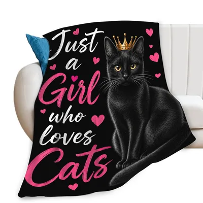 Just a Girl Blanket: Black Cat with Crown Design