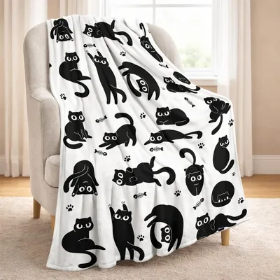 Black Cats Pattern Blanket No. 2: Playful Feline Silhouette Design