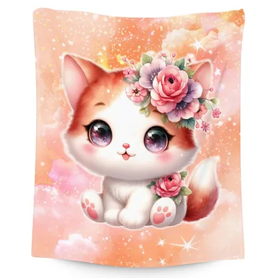 Kitten with Pink Flowers Blanket: A Cute Cat Adorned in Floral Crown
