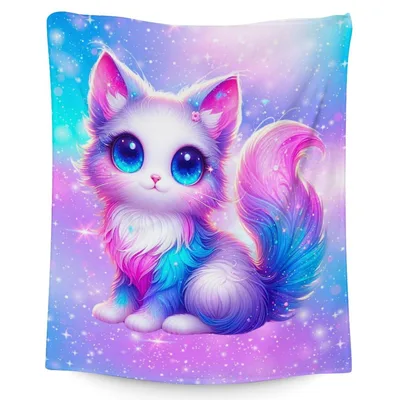 Fantasy Kitten with Rainbow Blanket: Cosmic Cat Art