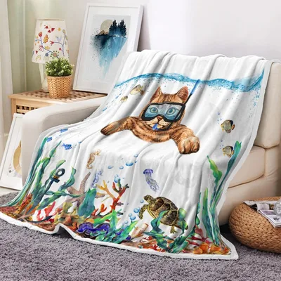 Cat Diving with Tropical Blanket: A Scuba Cat and Underwater Scene