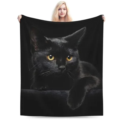 Black Cat with Golden Eyes Blanket for Feline Fans