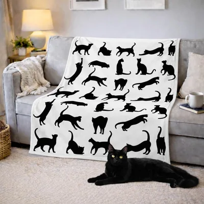 Black Cat Silhouettes Pattern Blanket for Feline Fans – Design 2