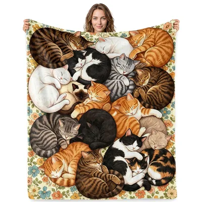 Sleeping Cats Pile Blanket features a detailed illustration