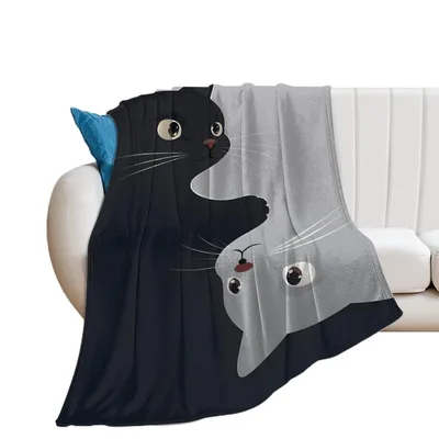 Black and Gray Cats Blanket: Peeking Feline Design for Lovers