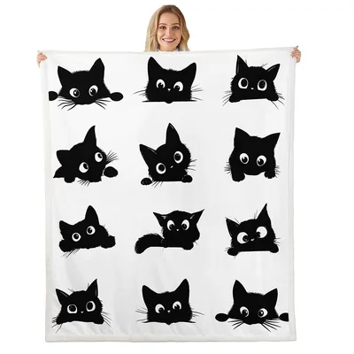 Peeking Black Cats Pattern Blanket: Playful Silhouette Throw