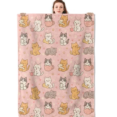 Cute Kitten Pattern Pink Blanket featuring playful cats