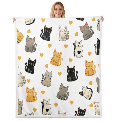 Cute Cats with Hearts Blanket: A Kawaii Feline Pattern for Cozy Days
