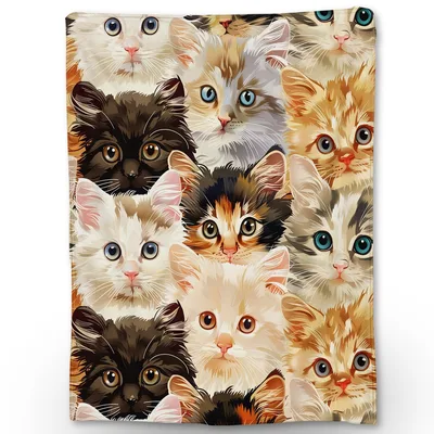 Cute Kittens Close Up Blanket: A Collage of Feline Faces