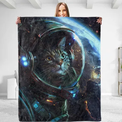 Astronaut Cat Floating Blanket: Space Feline Adventure