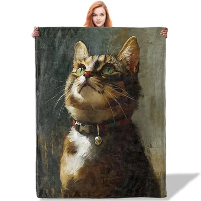 Tabby Cat Portrait Looking Blanket: Classic Feline Art