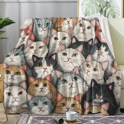 Cute Kitten Faces Pattern Blanket