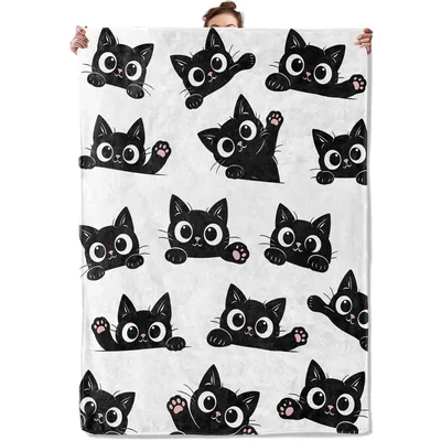 Black Cats Peeking Pattern Blanket: Playful Cartoon Kittens