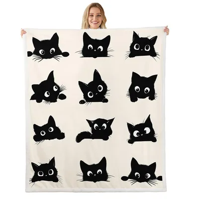 Black Cats Peeking Pattern Blanket: Playful Silhouette Design