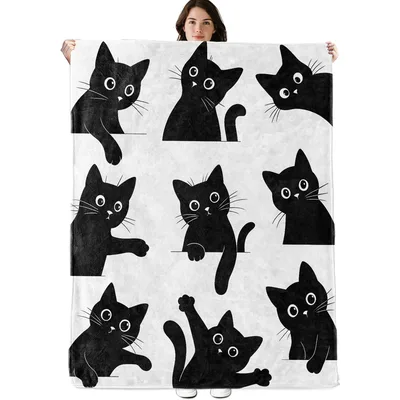 Black Cat Silhouettes Pattern Blanket: Peeking Kittens Design