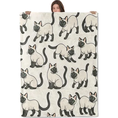 Siamese Cat Pattern Blanket: Cute Cartoon Feline Design for Pet Lovers