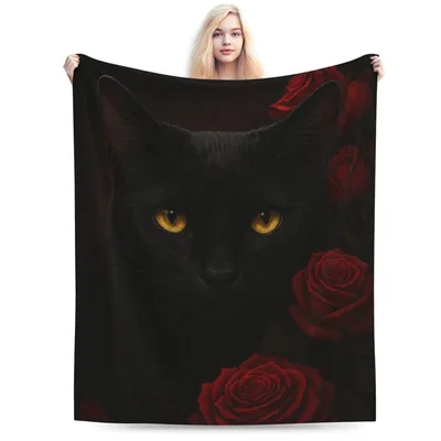 Gothic Black Cat Red Blanket: Dark Aesthetic Feline Art