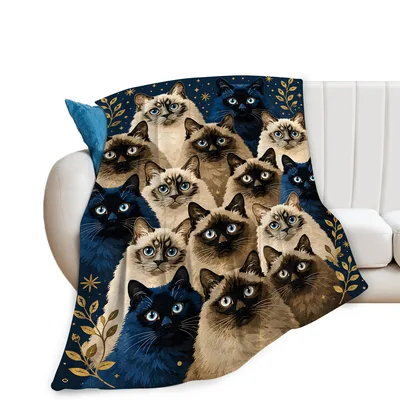 Siamese Cats Faces Pattern Blanket: A Collage of Blue-Eyed Felines