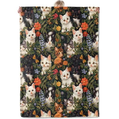 Cats Among Orange Florals Blanket: Kitten and Garden Throw