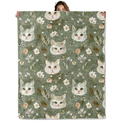 Cat Faces Floral Pattern Blanket