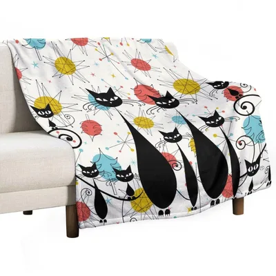 Mid Century Black Cats Blanket: Retro Feline Pattern for 60s Lovers