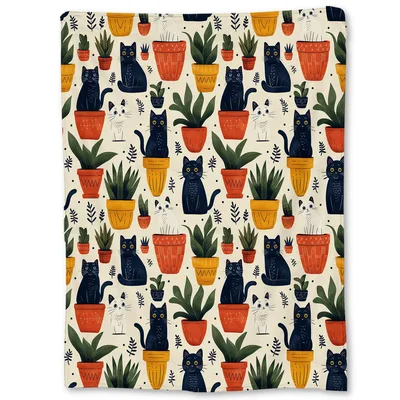 Cute Cats and Potted Blanket for Plant Lovers