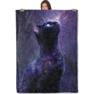 Black Cat in Cosmic Blanket: Galaxy Print for Stargazing Cats