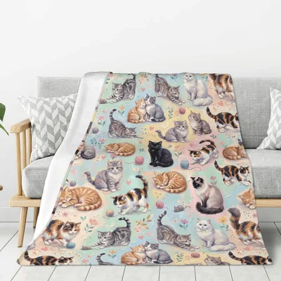 Cute Cats Pattern Sleeping Blanket for Feline Lovers and Cozy Nights