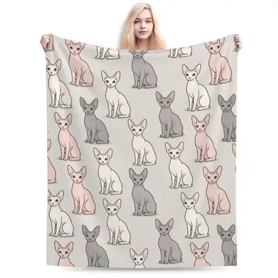 Sphynx Cats Pattern Blanket No. 2: A Hairless Cat Print for Fans