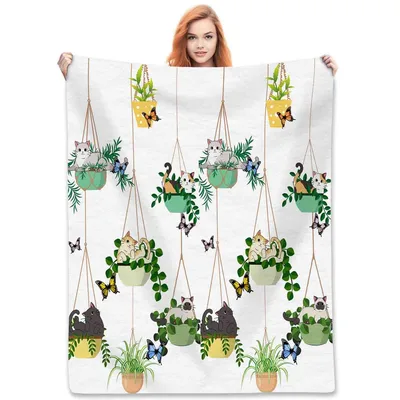 Cats in Hanging Potted Blanket: Feline Friends in Greenery