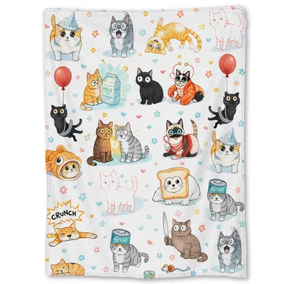 Cute Cartoon Kittens Pattern Blanket: Whimsical Cat Art for Cozy Days