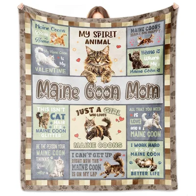 Maine Coon Mom Spirit Blanket Celebrating Feline Love with Collage Art