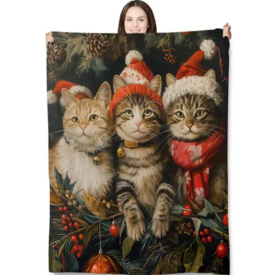 Christmas Cats in Scarves Blanket: Festive Felines in Holiday Gear