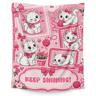 Kitties Keep Shining Blanket: Pink Cat Throw for Soft Cozy Days