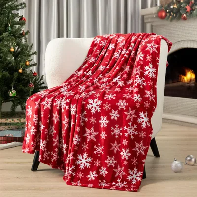 Red Snowflake Christmas Blanket for Winter Cozy Nights