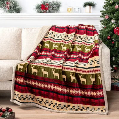 Nordic Reindeer Christmas Blanket with Stag Pattern