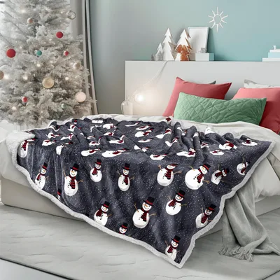 Grey Snowman Christmas Blanket for Winter Nights