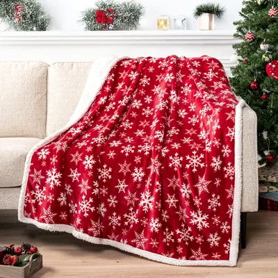 Red Snowflake Christmas Blanket for Cozy Winter Nights