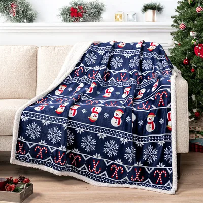 Snowman Candy Cane Blanket for Cozy Winter Nights