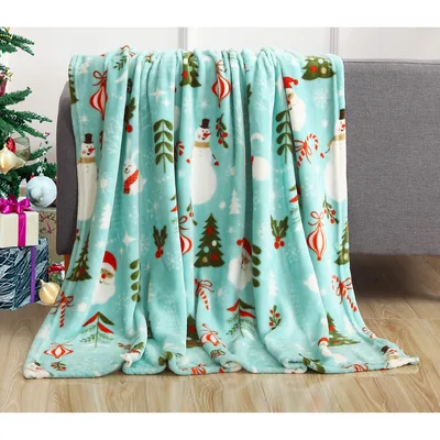 Santa Holiday Blanket: Snowmen, Trees and Candy Canes