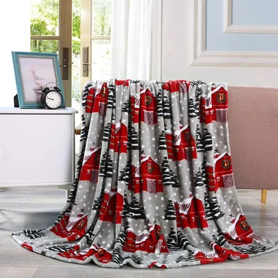 Red Barn Christmas Blanket: Festive Red Barn and Snowy Pine Design