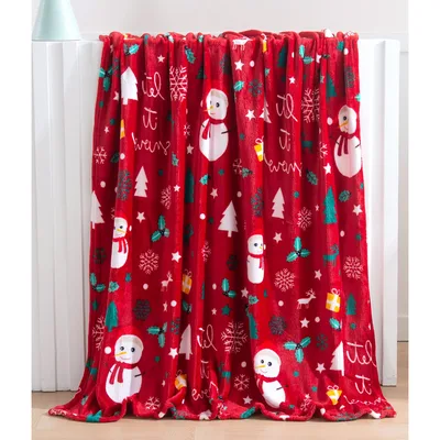 Red Holiday Snowman Blanket for Winter Cozy Nights